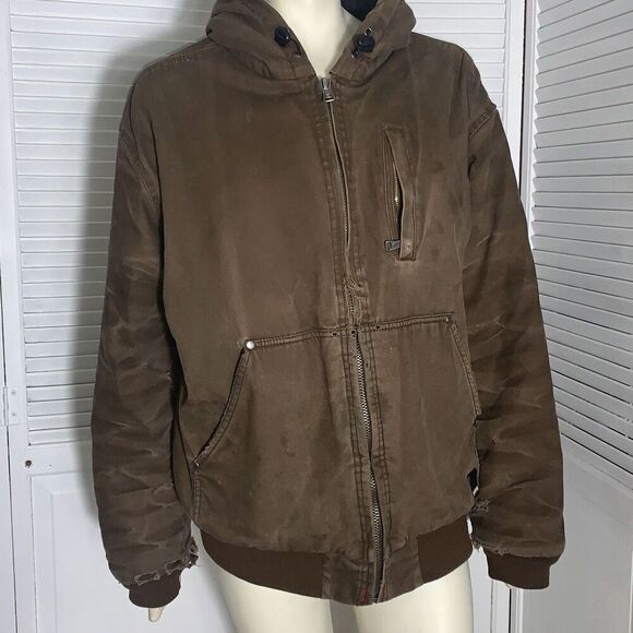 Vintage Thrashed Distressed Craftsman Tan Active Hoodie Workwear Jacket XL - Picture 1 of 13